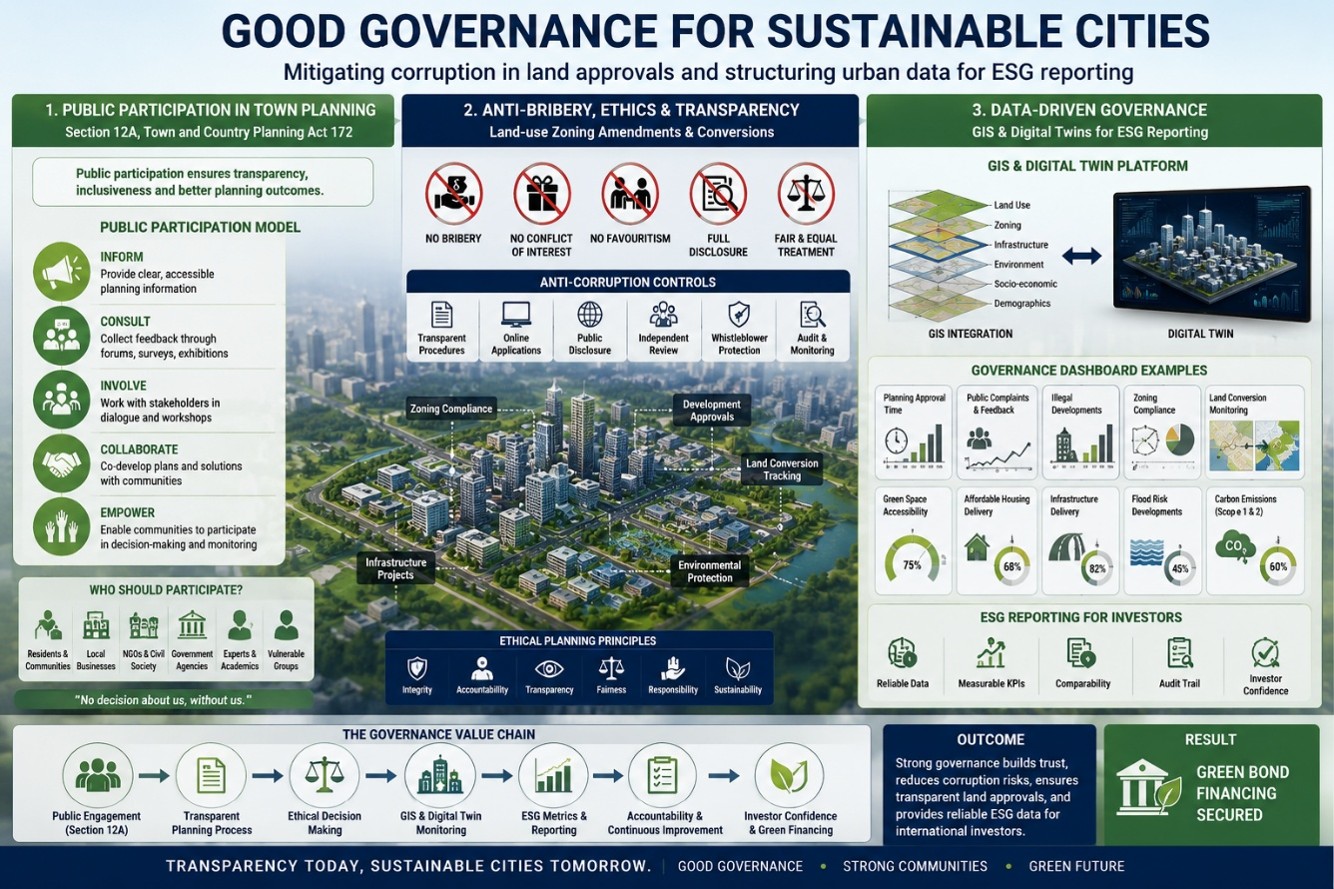 This infographic illustrates how good governance supports sustainable urban development.